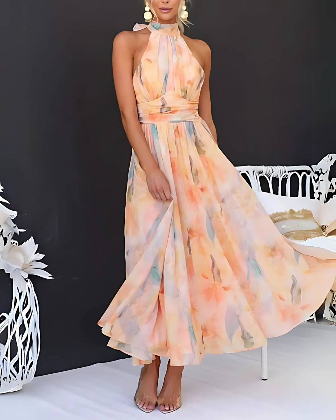 Vestido Largo Estampado Acuarela