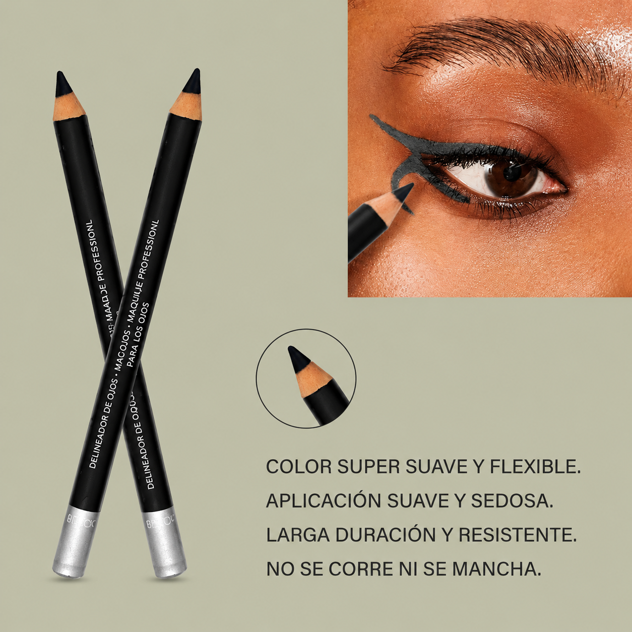 Delineador de Ojos de Madera Resistente al Agua 2X1