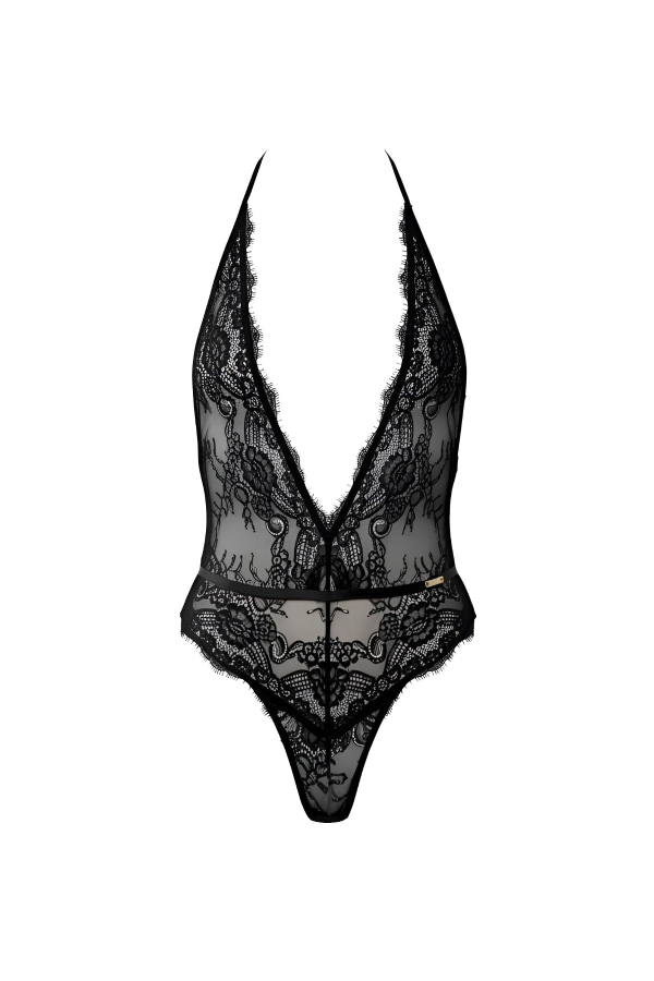 AVAM MAGNETISM Lace Bodysuit in Black with Gold tone Hardware