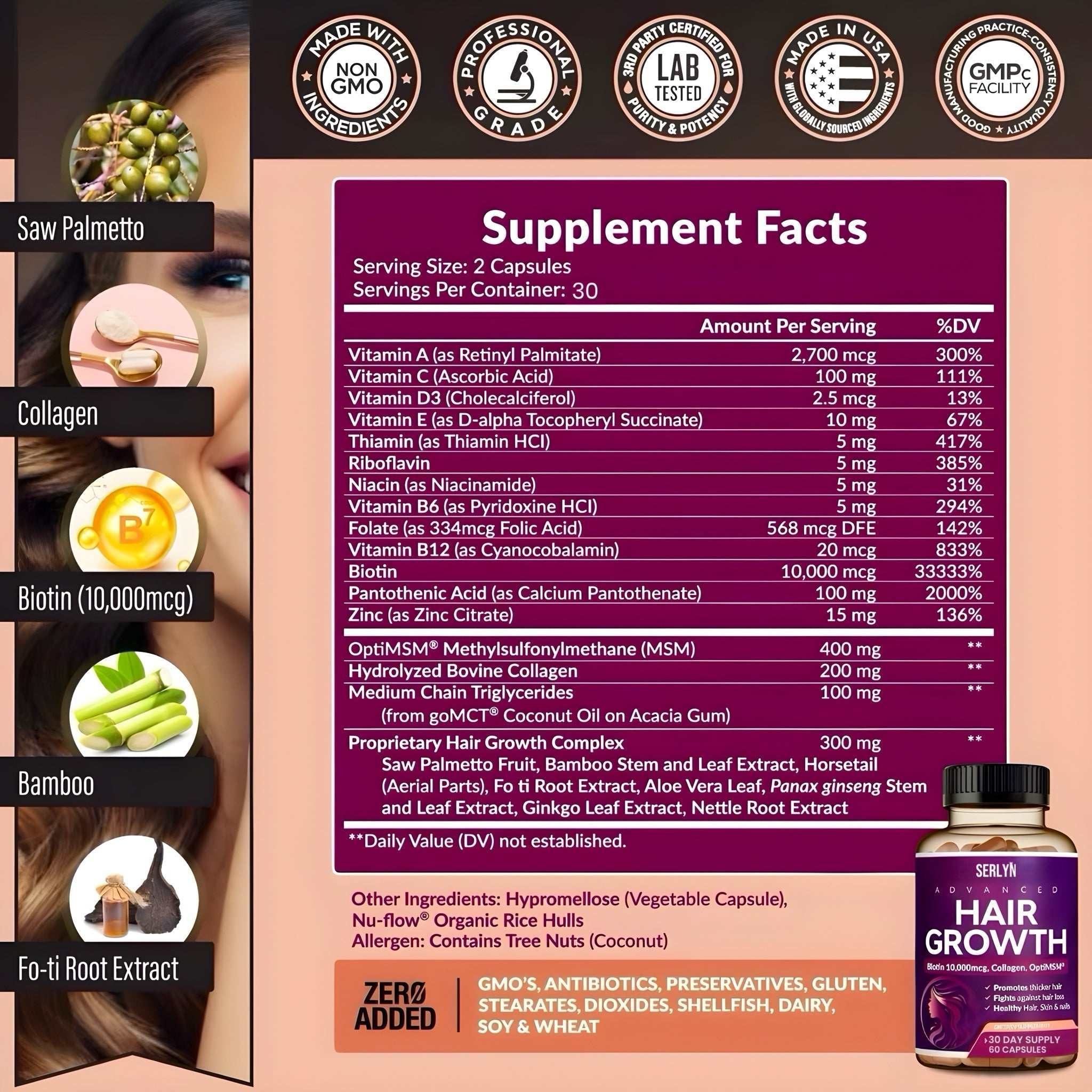 Serlyn Advanced Hair Growth/ Vitaminas para el Crecimiento del Cabello