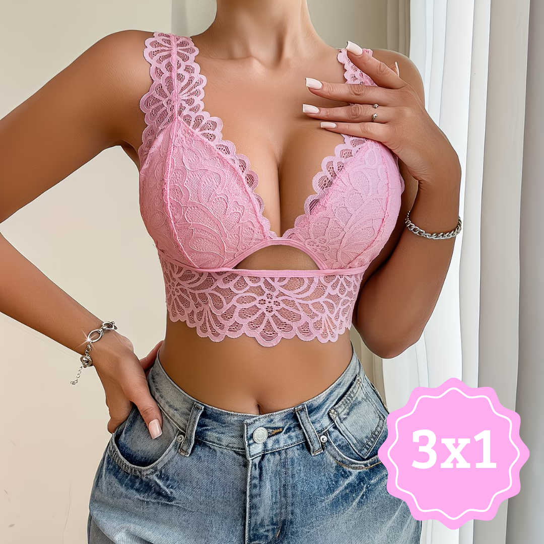 Bralette de Encaje Floral push-up 3X1