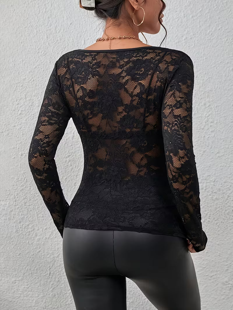 Body Casual Ajustado de Encaje