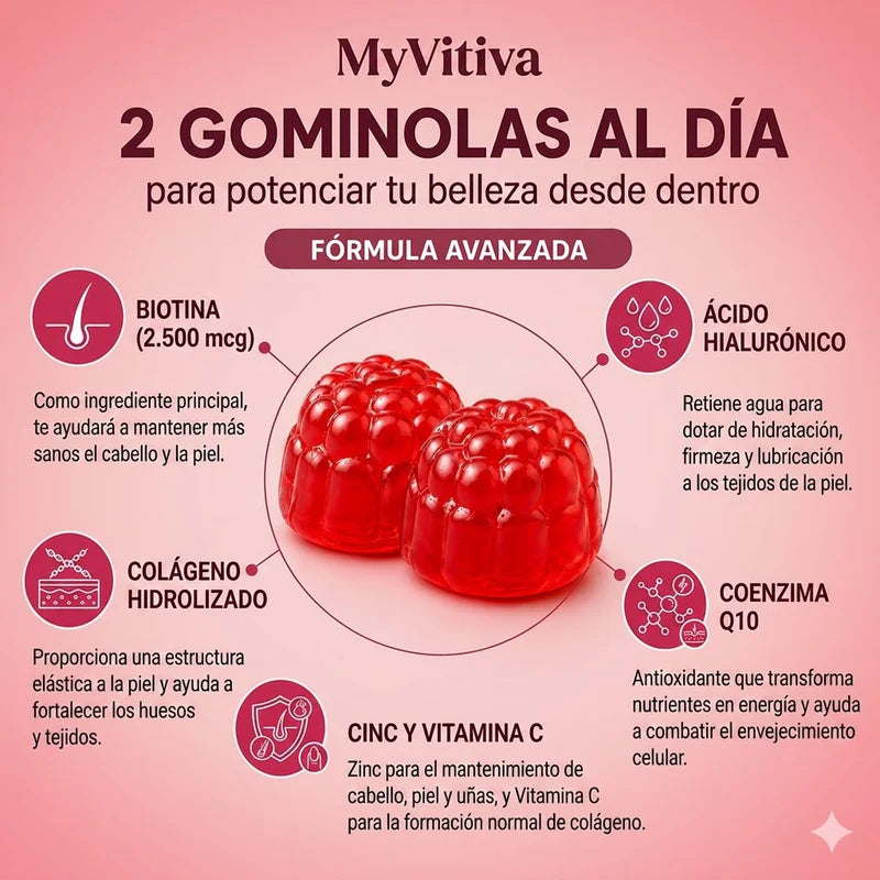 MyVitiva™ Gominolas de Belleza Cabello, Piel y Uñas