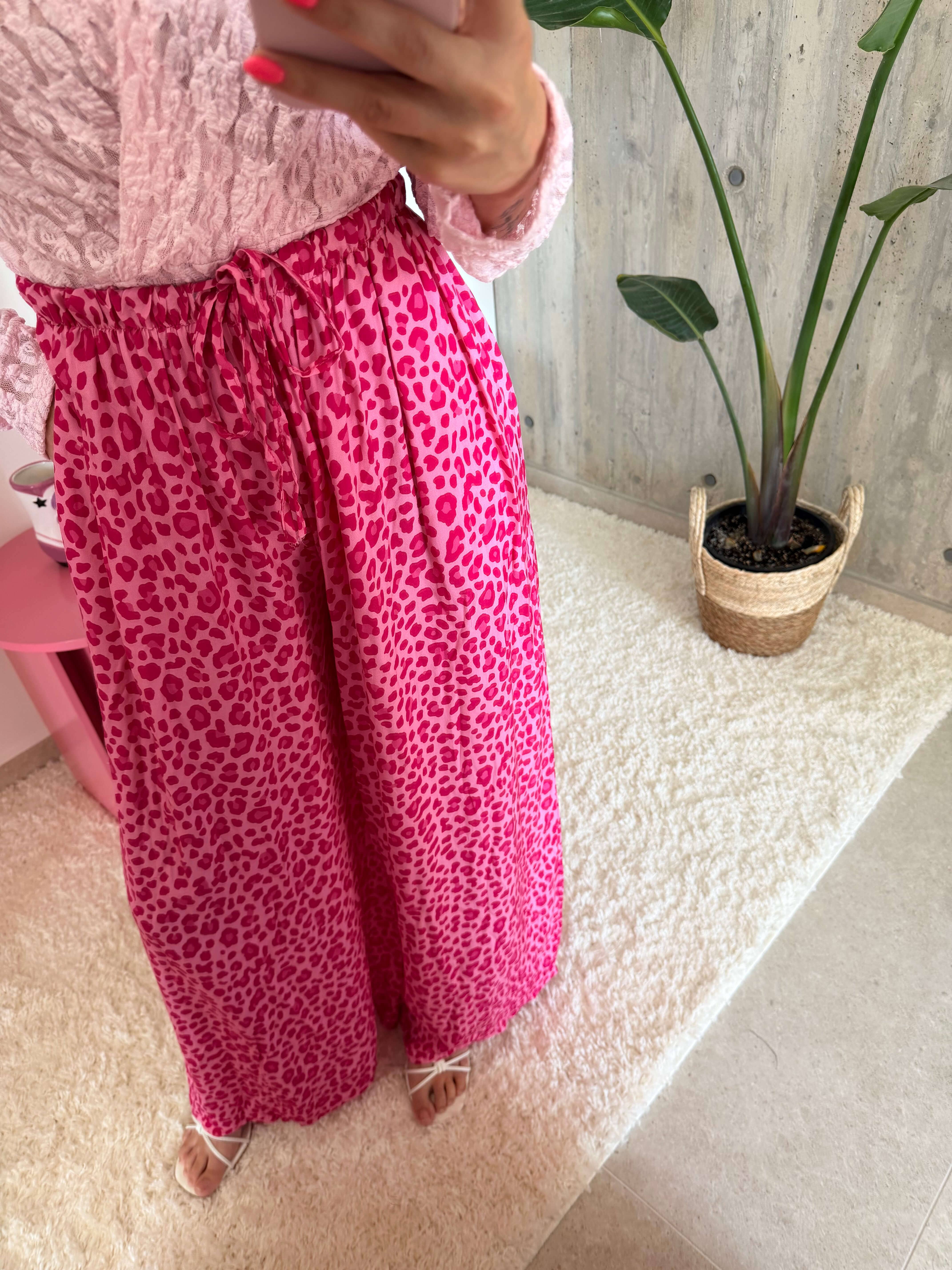 Leoprint Schlabberhose – Pink Langarm Lisas Boutique