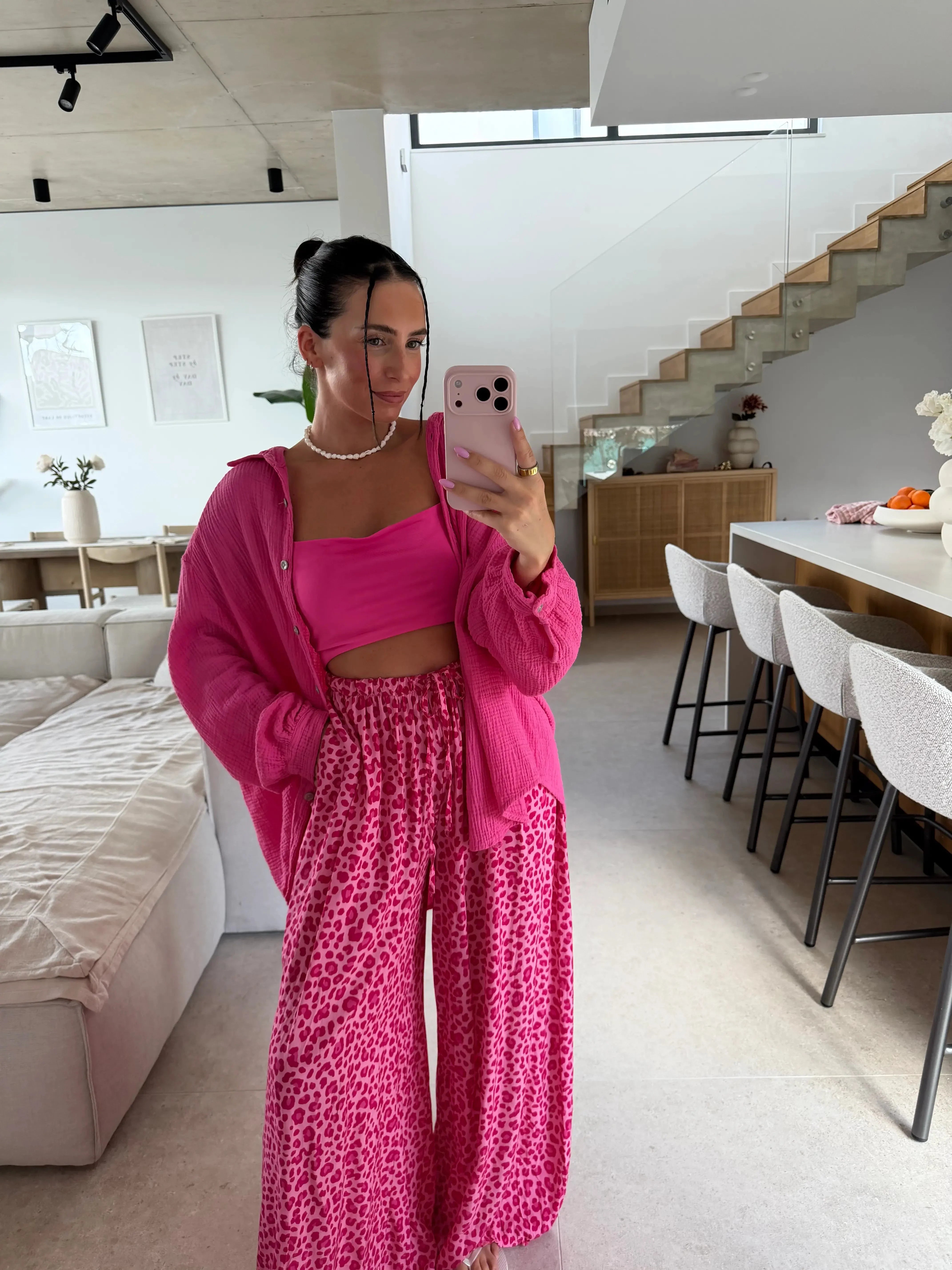 Leoprint Schlabberhose – Pink Langarm Lisas Boutique