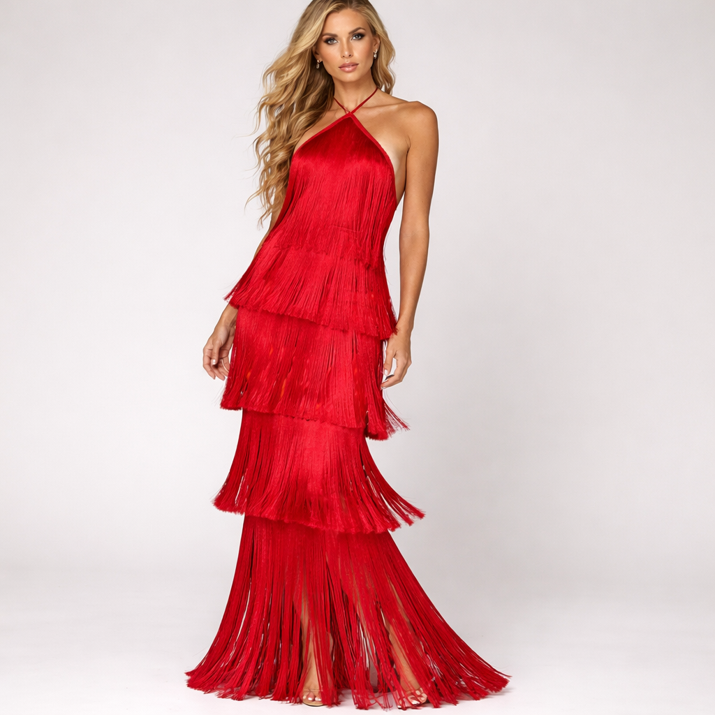 Vestido Elegante de Flecos Abril