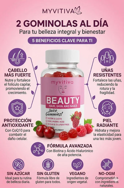 MyVitiva™ Gominolas de Belleza Cabello, Piel y Uñas
