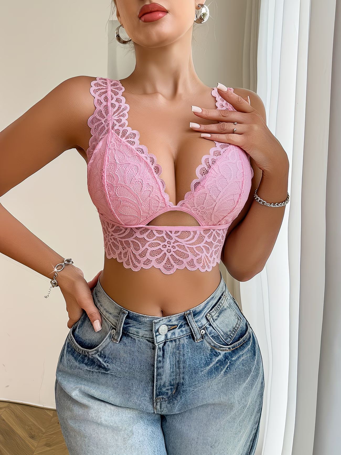 Bralette de Encaje Floral push-up 3X1