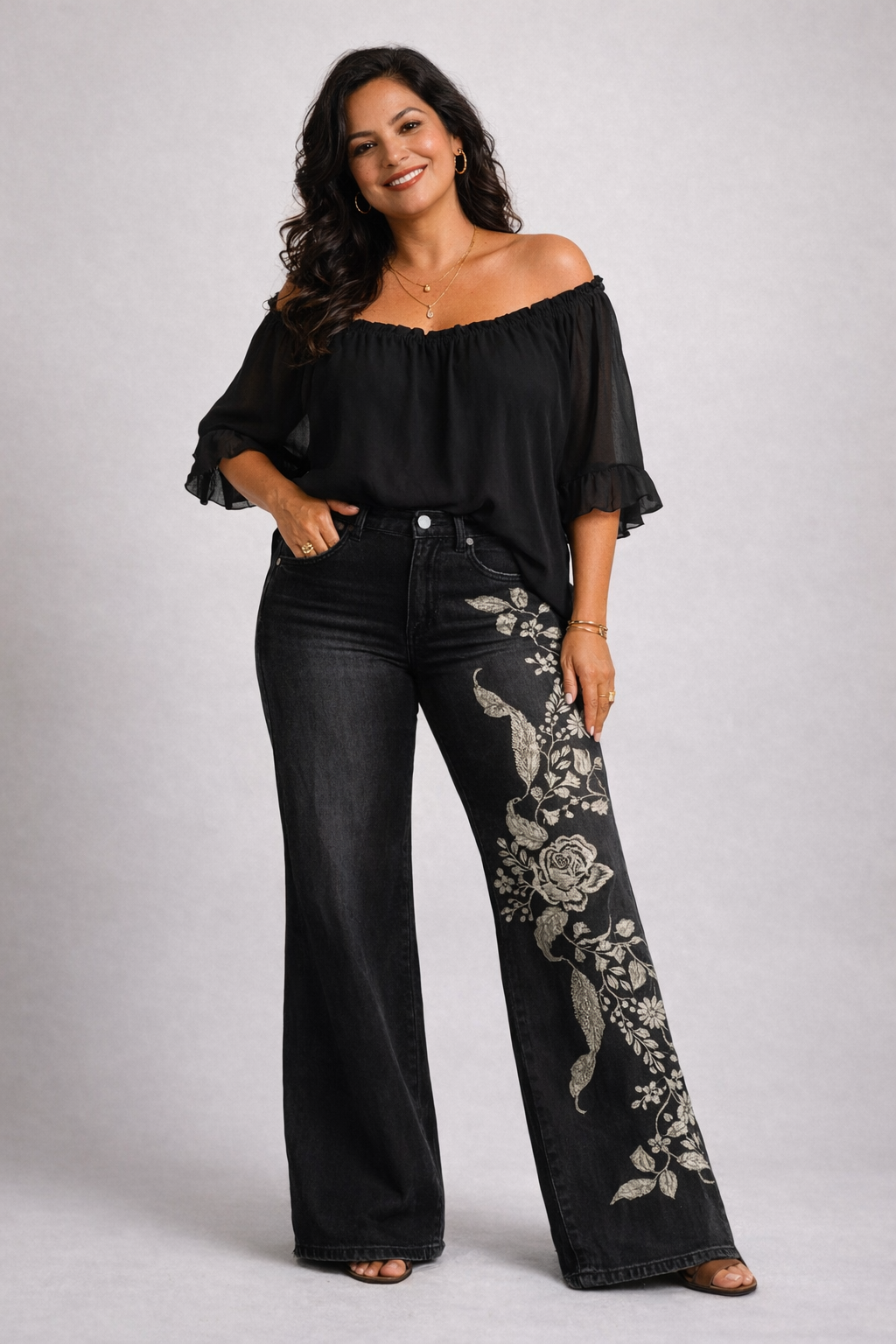 Jeans Wide Leg Flora Noir