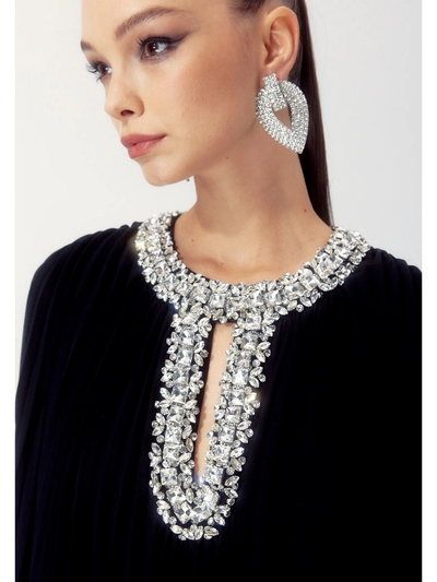Ana Vestido de Chifón Plumas Diamante