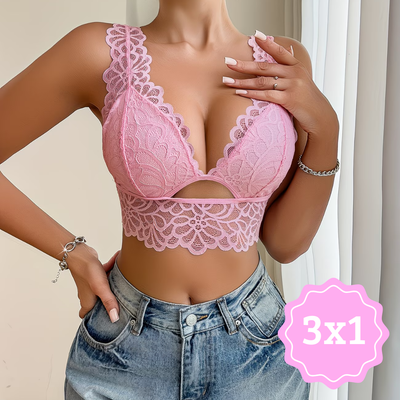 Bralette de Encaje Floral push-up 3X1