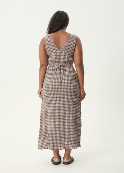 AFENDS Womens Base Tully - Seersucker Maxi Dress - Coffee Check