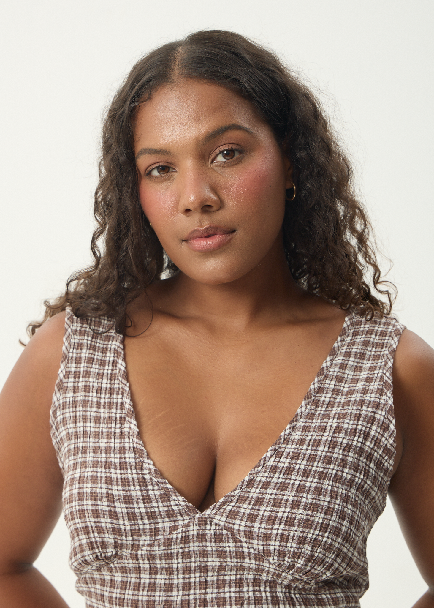 AFENDS Womens Base Tully - Seersucker Maxi Dress - Coffee Check