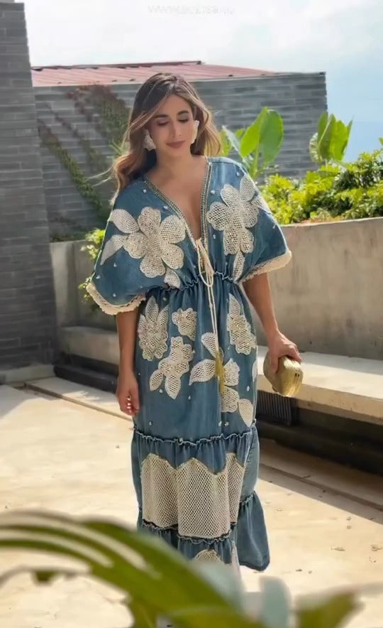 Vestido Índigo Crochet Maxi