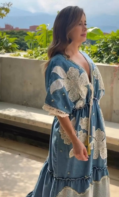 Vestido Índigo Crochet Maxi
