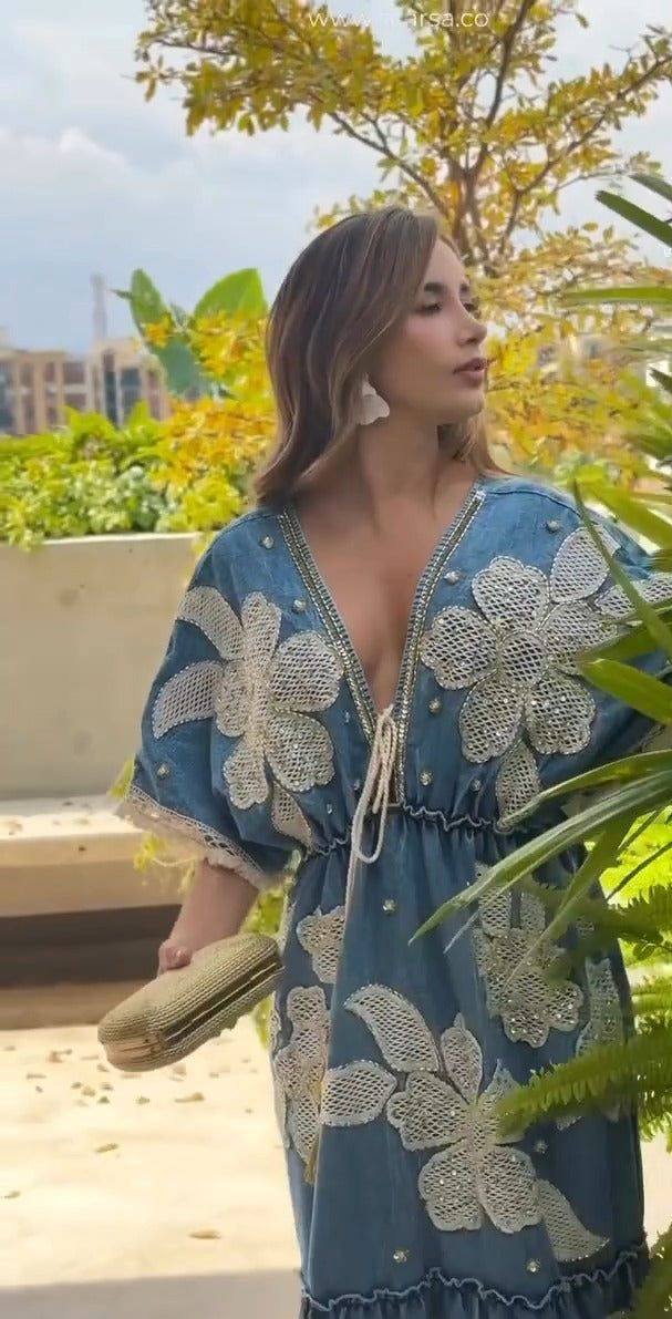 Vestido Índigo Crochet Maxi