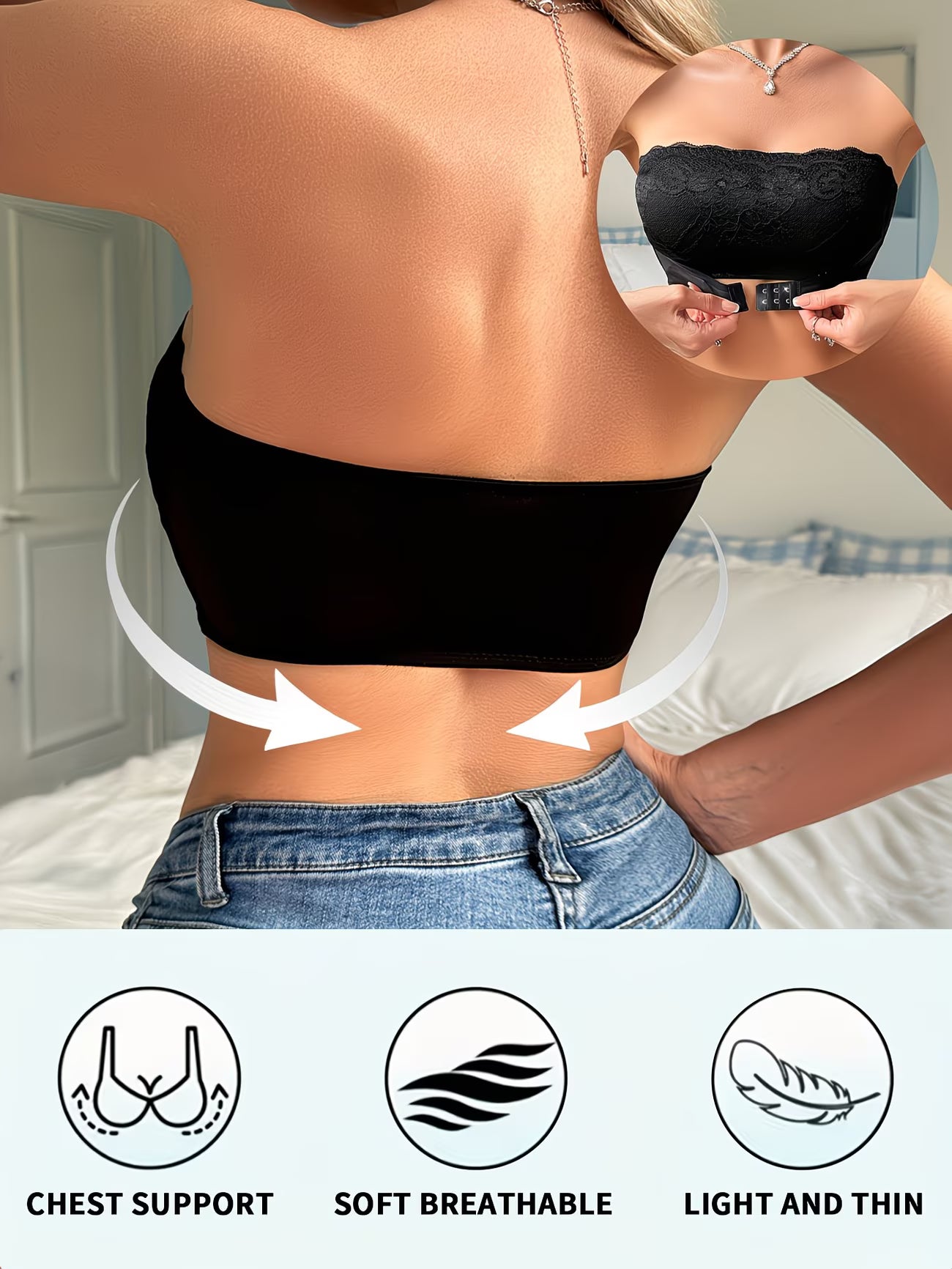 Sujetador Push-Up sin Tirantes de Encaje Transpirable