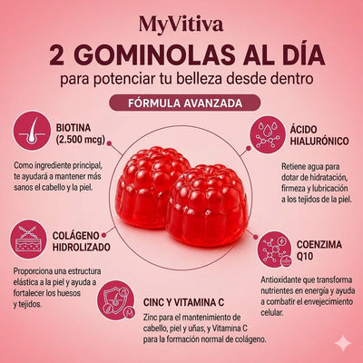 MyVitiva™ Gominolas de Belleza Cabello, Piel y Uñas