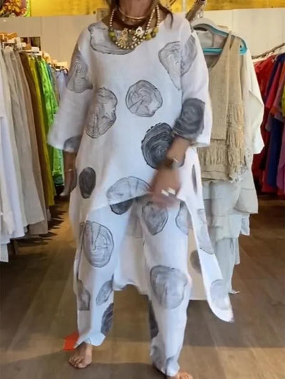 Conjunto de Algodón y Lino Estampado