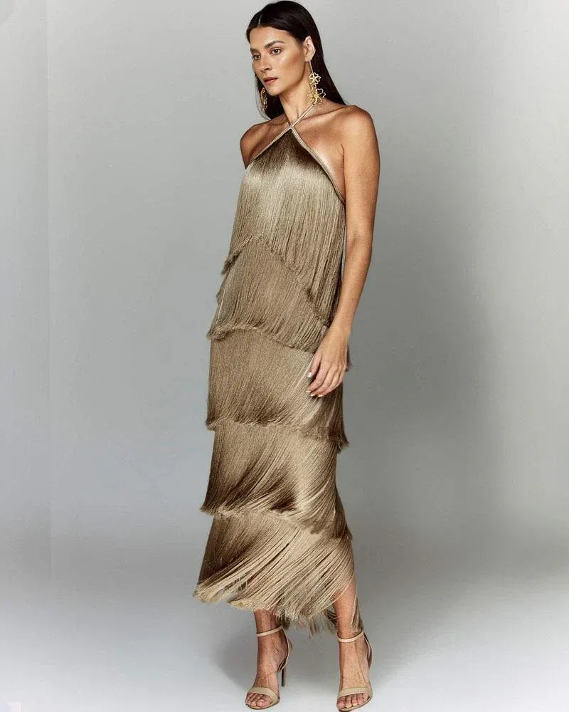 Vestido Elegante de Flecos Abril
