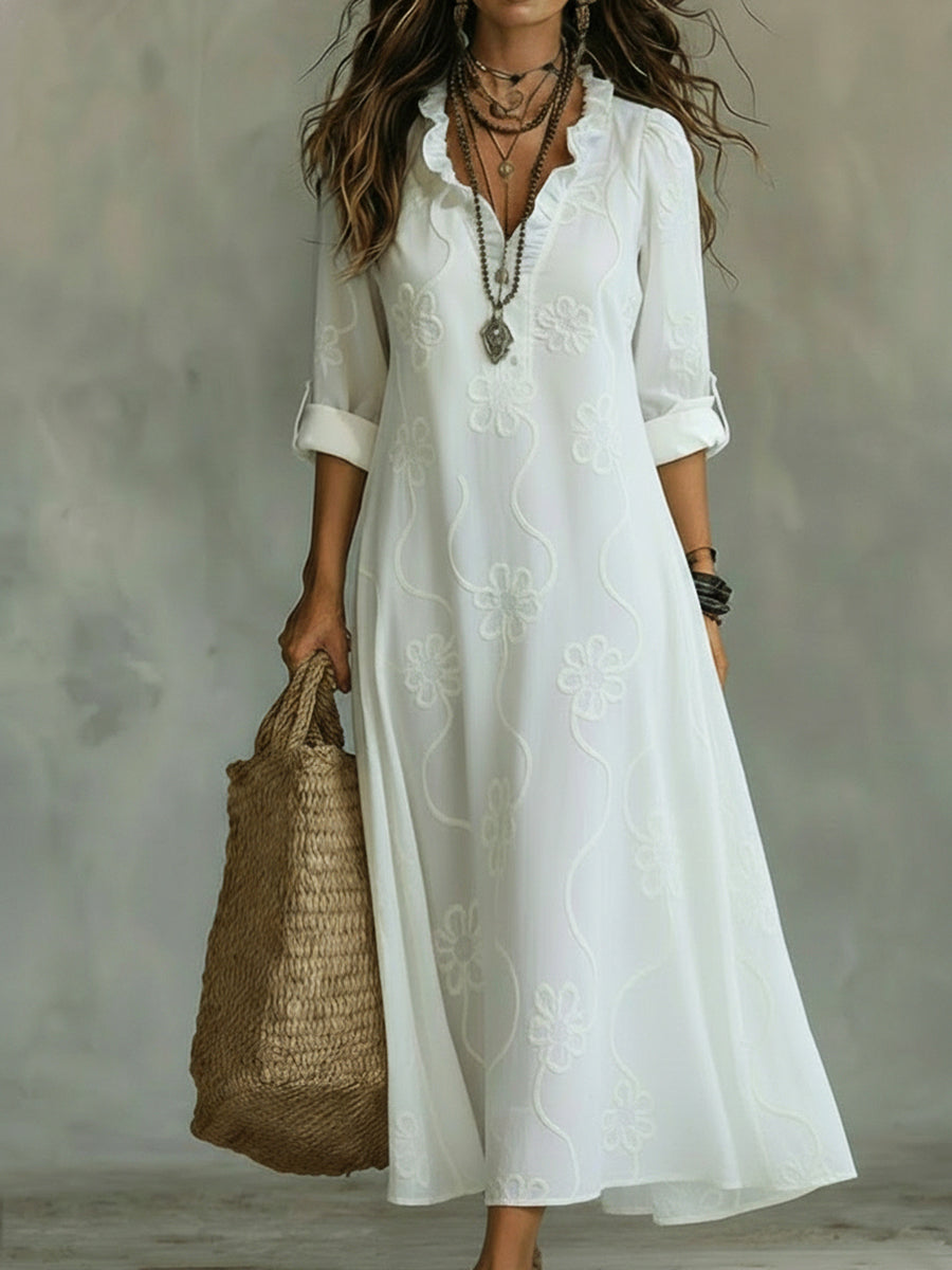 Vestido Retro con Cuello con Volantes